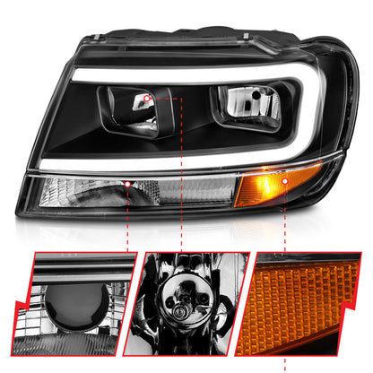 ANZO 99-04 Jeep Grand Cherokee Crystal Headlights - w/ Light Bar Black Housing 111537 111537 Photo - Unmounted