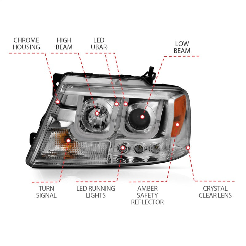 Anzo 2004-2008 Ford F-150 Projector Headlights w/ U-Bar Chrome 111287 Photo - Unmounted