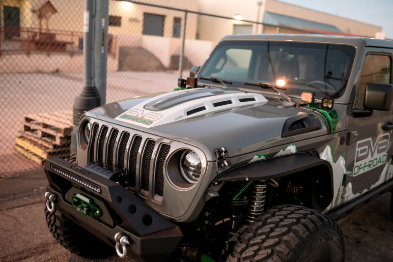 DV8 Offroad 18+ Jeep JL Heat Dispersion Hood - Primer Black HDMBJL-01 HDMBJL-01 Photo - Mounted