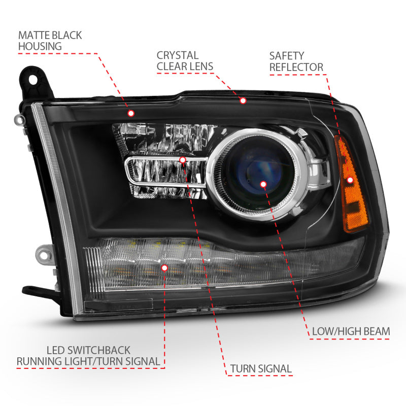 ANZO 2009-2018 Dodge Ram 1500 Projector Headlights Plank Style Halo w/Switchback Matte Black 111489 111489 User 3