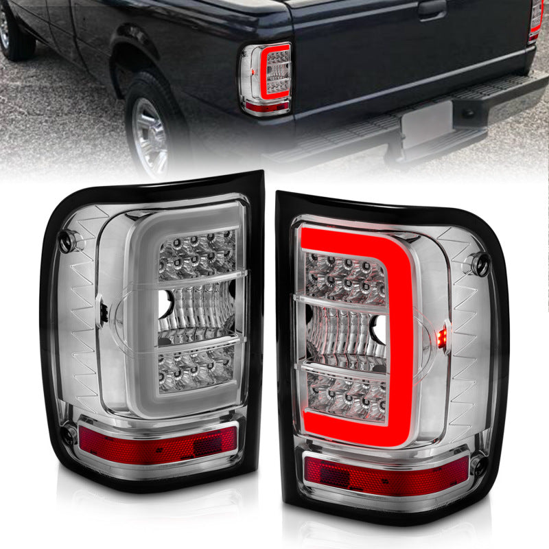 ANZO 2001-2011 Ford  Ranger LED Tail Lights w/ Light Bar Chrome Housing Clear Lens 311392 311392 Photo - Primary