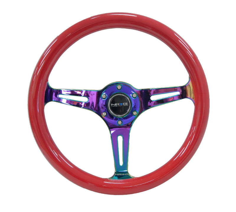 NRG Classic Wood Grain Wheel-350mm 3 Neochrome Spokes-Red Grip ST-015MC-RD Photo - Primary
