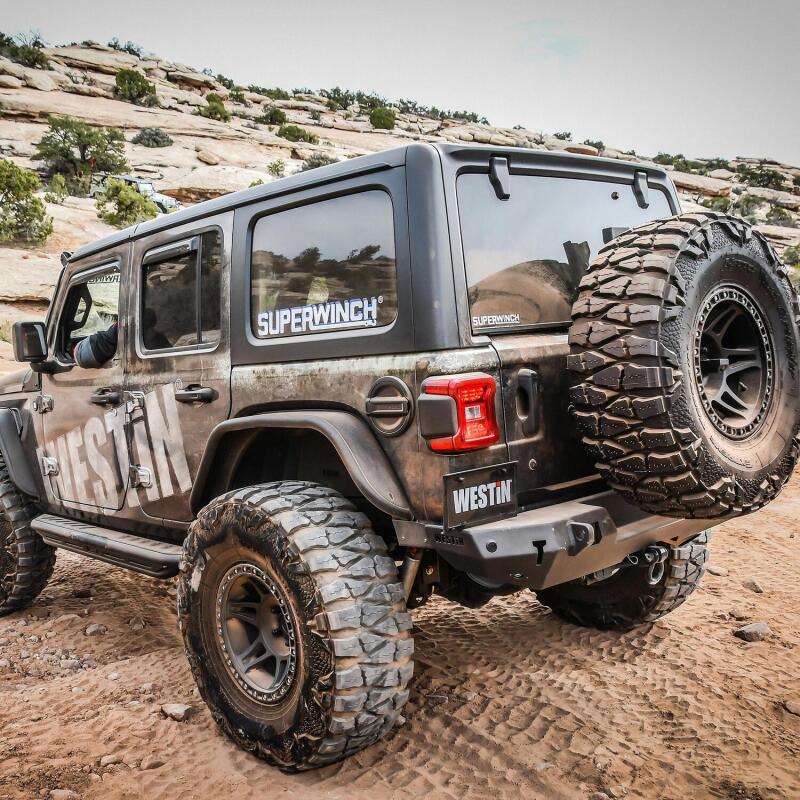 Westin 18-19 Jeep Wrangler JL WJ2 Rear Bumper w/  Sensors (Excl. Wrangler JK) - Textured Black 59-82045 59-82045 Photo - Mounted