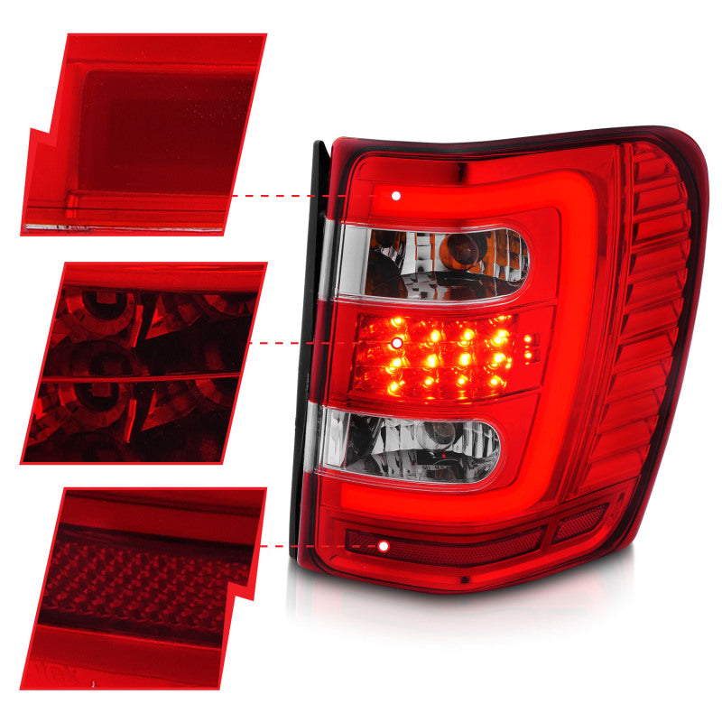 ANZO 1999-2004 Jeep Grand Cherokee LED Tail Lights w/ Light Bar Chrome Housing Red/Clear Lens 311396 311396 User 2