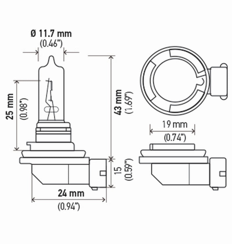 Hella H9 12V 65W PGJ19-5 HP 2.0 Halogen Bulbs H9 2.0TB H9 2.0TB Technical Drawing