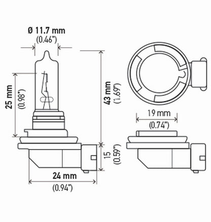 Hella H9 12V 65W PGJ19-5 HP 2.0 Halogen Bulbs H9 2.0TB H9 2.0TB Technical Drawing