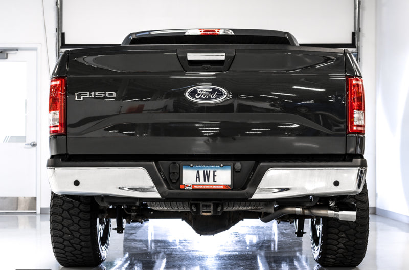 AWE Tuning 2015+ Ford F-150 0FG Single Exit Performance Exhaust System w/4.5in Chrome Silver Tips 3015-22066 3015-22066 Photo - Mounted