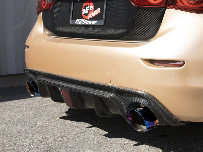 aFe 14-15 Infiniti Q50 V6 3.7L Takeda 2-1/2in 304 SS Cat-Back Exhaust System w/ Blue Flame Tips 49-36136-L 49-36136-L Photo - Mounted