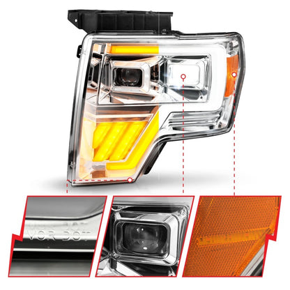 ANZO 09-14 Ford F-150 Full LED Proj Headlights w/Initiation Feature - Chrome 111607 111607 Photo - Unmounted