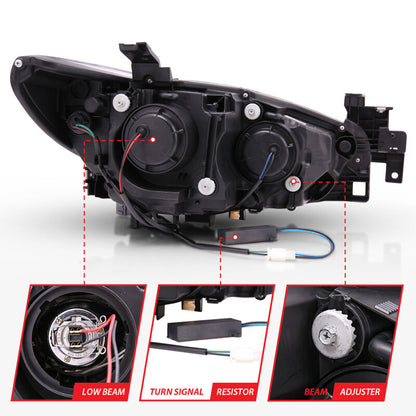 Anzo 2014-2015 Mazda 6 Projector Headlights w/ Plank Style Design Black 121516 Photo - Unmounted