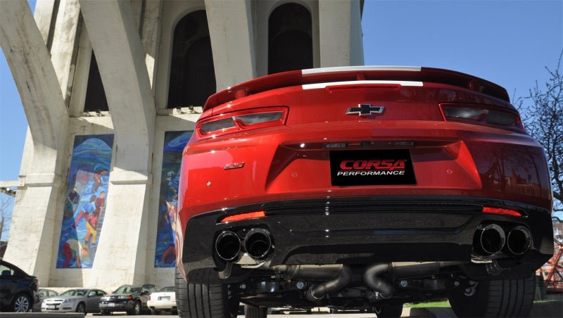 Corsa 16-18 Chevy Camaro SS Xtreme+ 2.75in Cat-Back Dual Rear Exit w/ Single 4.5in Black PVD Tip 14771BLK 14771BLK Photo - Mounted