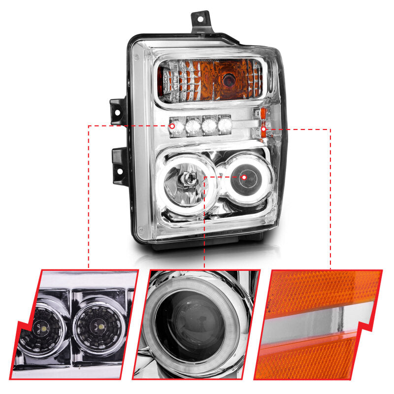 Anzo 2008-2010 Ford F-250 Projector Headlights w/ Halo Chrome (CCFL) 111167 Photo - Close Up