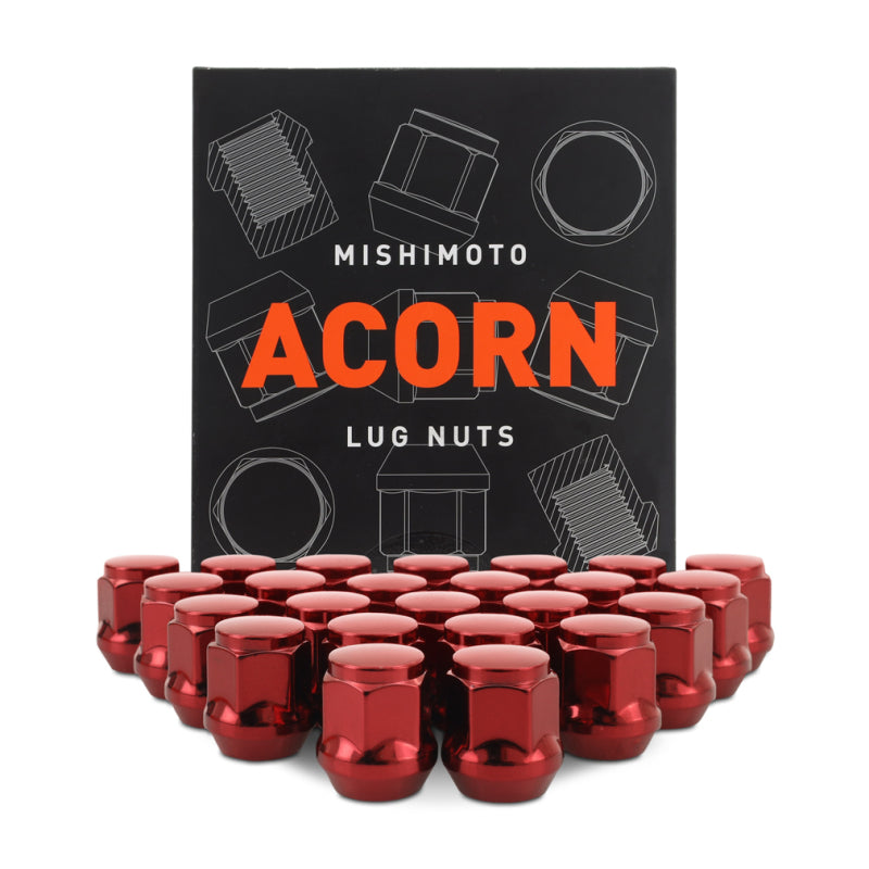 Mishimoto Steel Acorn Lug Nuts M14 x 1.5 - 24pc Set - Red MMLG-AC1415-24RD