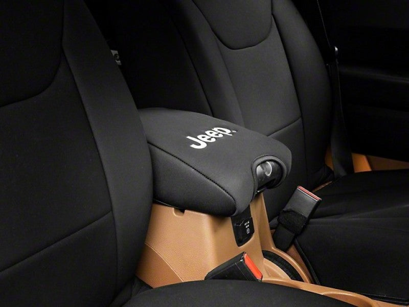 Officially Licensed Jeep 11-18 Wrangler JK Neoprene Center Console Arm Cover w/ Jeep Logo- Blk oljJ157731