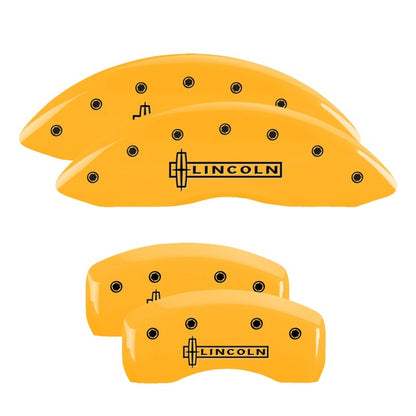 MGP 4 Caliper Covers Engraved Front & Rear Lincoln Yellow Finish Black 36021SLCNYL Photo - Primary