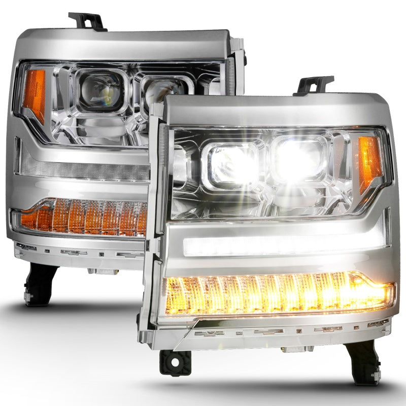 ANZO 16-18 Chevrolet Silverado 1500 LED Projector Headlights w/Plank Style Switchback Chrome w/Amber 111421 111421 Photo - Unmounted