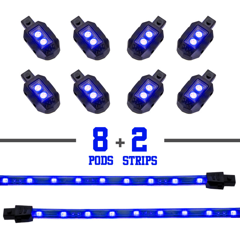 XKGLOW XK Glow Single Color XKGLOW LED Accent Light Motorcycle Kit Blue - 8xPod + 2x8InStrips XK034001-B XK034001-B User 1