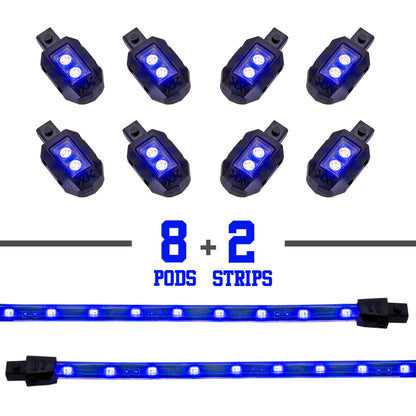 XKGLOW XK Glow Single Color XKGLOW LED Accent Light Motorcycle Kit Blue - 8xPod + 2x8InStrips XK034001-B XK034001-B User 1