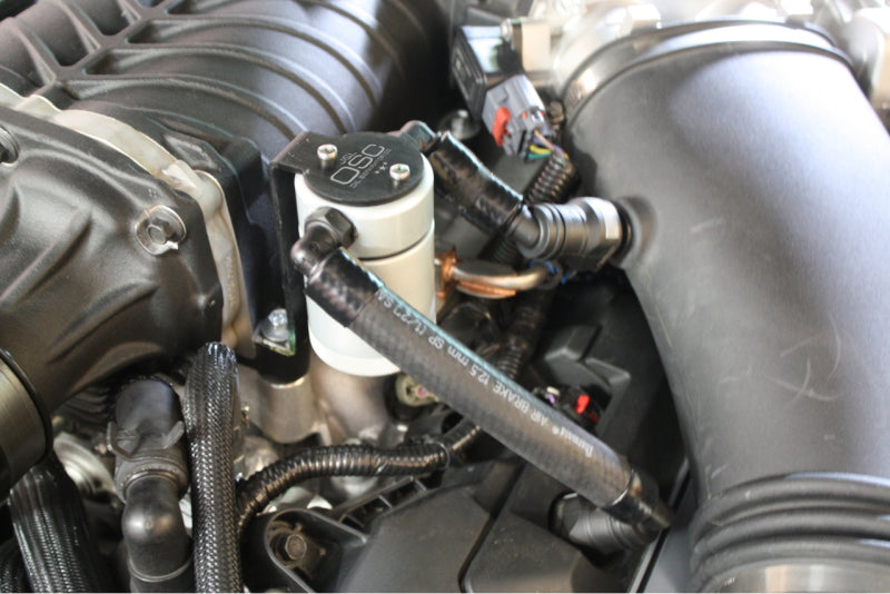 J&L 11-17 Ford Mustang GT (w/Roush/VMP Supercharger) Driver Side Oil Separator 3.0 - Clear Anodized 3020D-C 3020D-C Photo - Primary