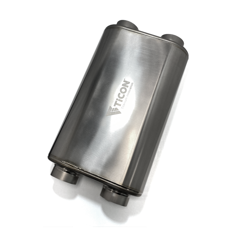 Ticon Industries 17in OAL 2.5in Thin Oval Matte Finish Titanium Muffler - 2.5in Dual In/Dual Out 116-06323-0250 116-06323-0250 User 1