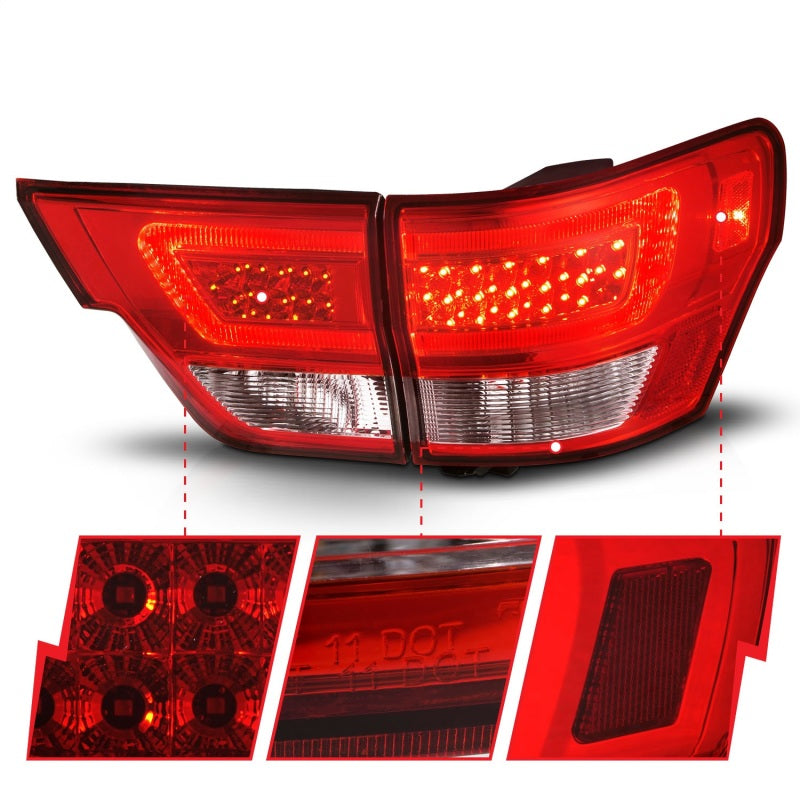 ANZO 11-13 Jeep Grand Cherokee LED Taillights w/ Lightbar Chrome Housing Red/Clear Lens 4pcs 311442 311442 Photo - Unmounted
