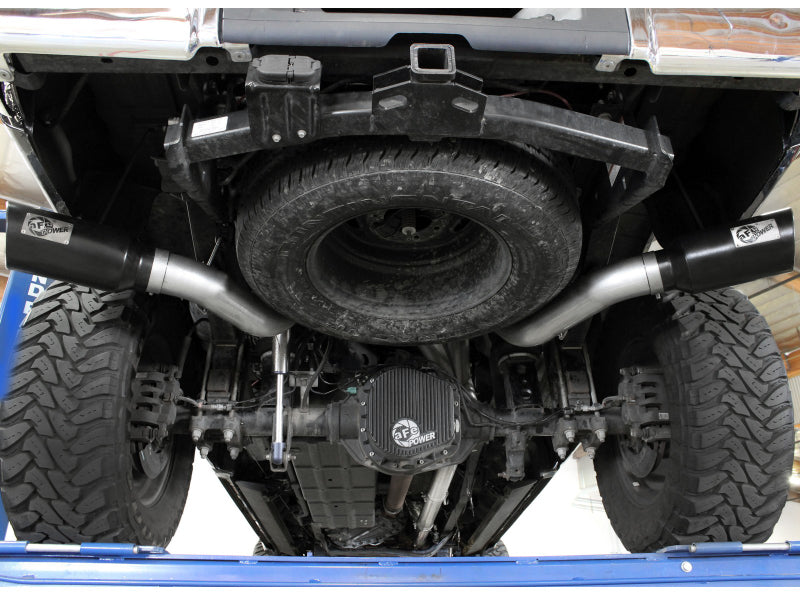 aFe Large Bore-HD 4in 409 Stainless Steel DPF-Back Exhaust w/Black Tip 15-16 Ford Diesel V8 Trucks 49-43122-B 49-43122-B Photo - Mounted
