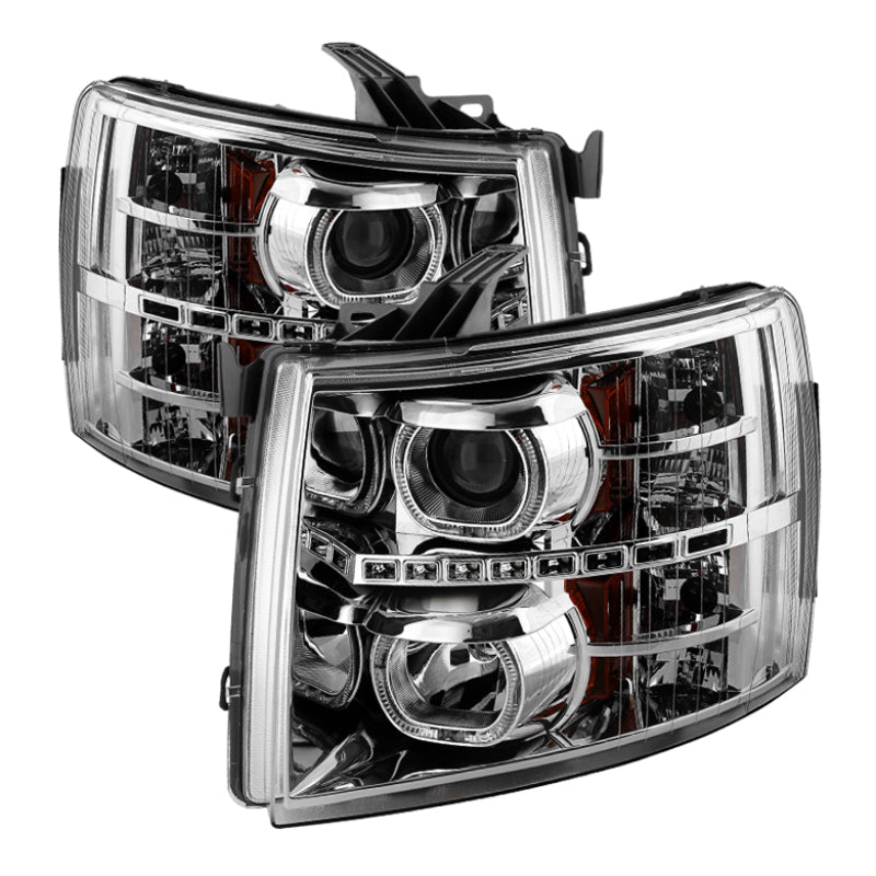 SPYDER Xtune Chevy Silverado 1500/2500/3500 07-13 LED Halo Projector Headlights Chrome PRO-JH-CSIL07-CFB-C 9032202 9032202 Photo - Primary