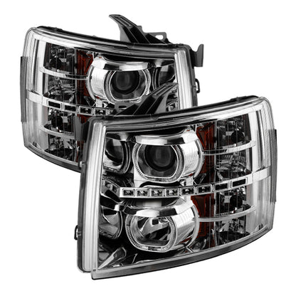 SPYDER Xtune Chevy Silverado 1500/2500/3500 07-13 LED Halo Projector Headlights Chrome PRO-JH-CSIL07-CFB-C 9032202 9032202 Photo - Primary