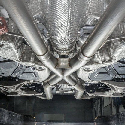Stainless Works 2018 Jeep TrackHawk 6.2L 3in Catback System X-Pipe Turbo S-Tube Muffler Stock Exit JEEP1862CB-S JEEP1862CB-S Photo - Mounted