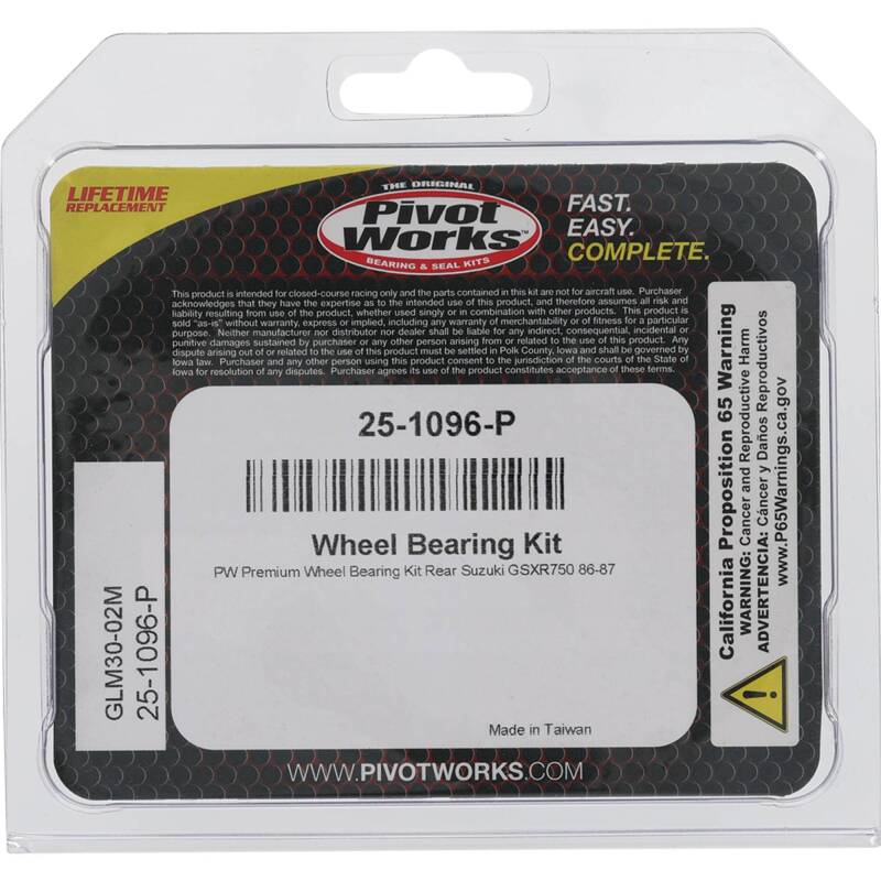 Pivot Works Suzuki Wheel Bearing Kit Premium Bearings 25-1096-P 25-1096-P Photo - Primary