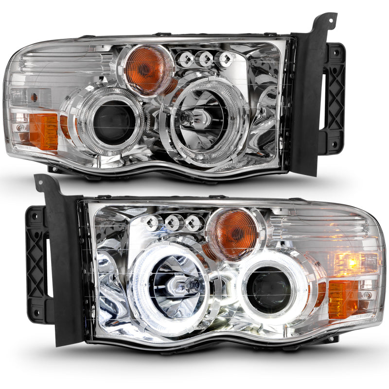 ANZO 2002-2005 Dodge Ram 1500 Projector Headlights w/ Halo Chrome Clear Amber 111491 111491 Photo - Unmounted