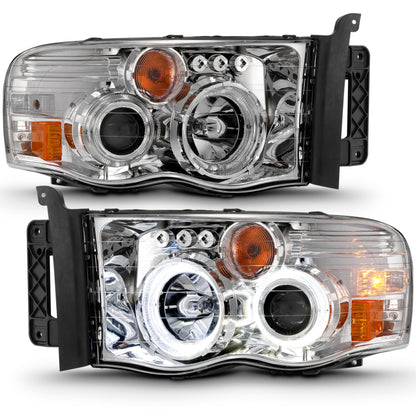ANZO 2002-2005 Dodge Ram 1500 Projector Headlights w/ Halo Chrome Clear Amber 111491 111491 Photo - Unmounted