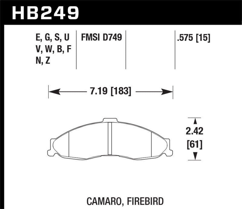 Hawk HP Plus Brake Pads Front Chevrolet Camaro Base 1998-2002 HB249N.575 Photo - Primary