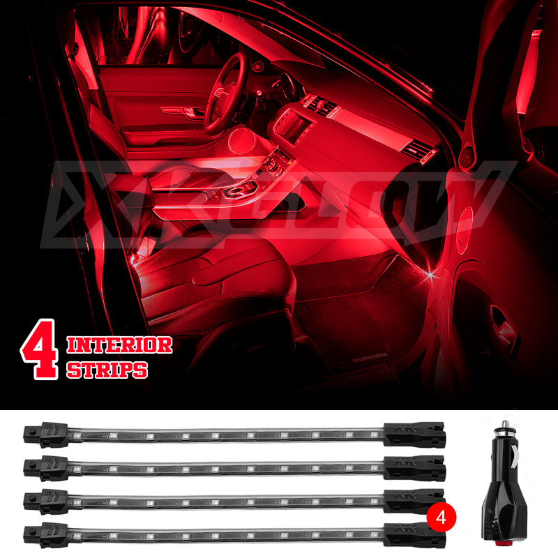 XKGLOW XK Glow Single Color XKGLOW UnderglowLED Accent Light Car/Truck Kit Red - 4x8In XK041004-R