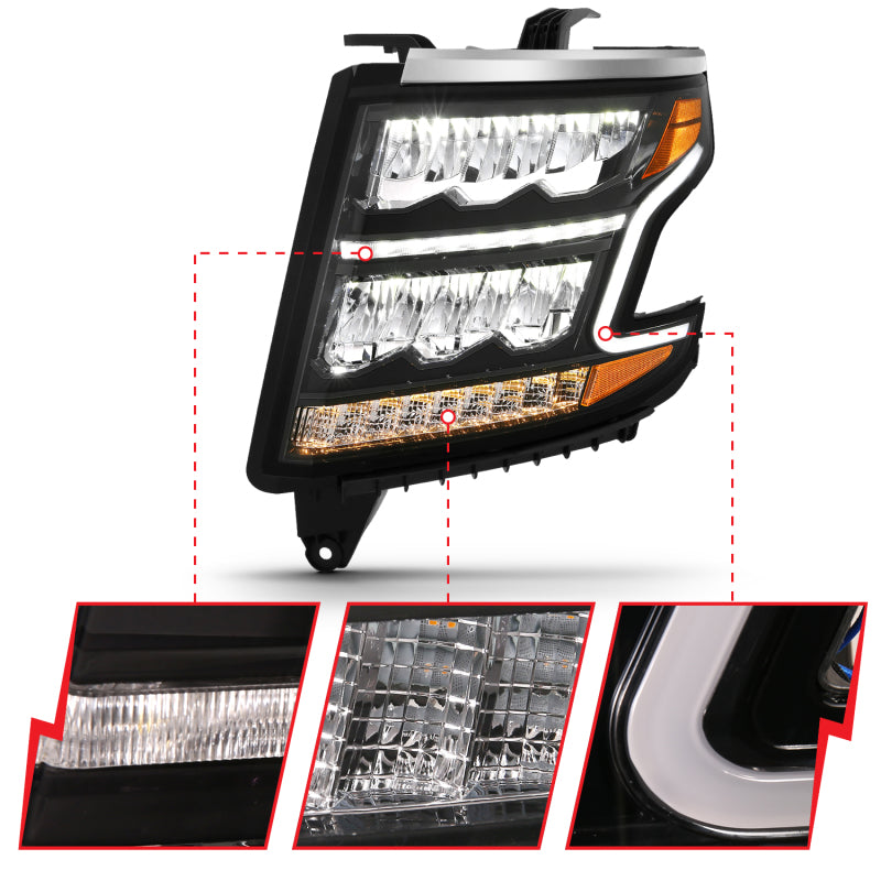 ANZO 15-20 Chevy Tahoe/Suburban LED Light Bar Style Headlights Black w/Sequential w/DRL w/Amber 111478 111478 Photo - Unmounted