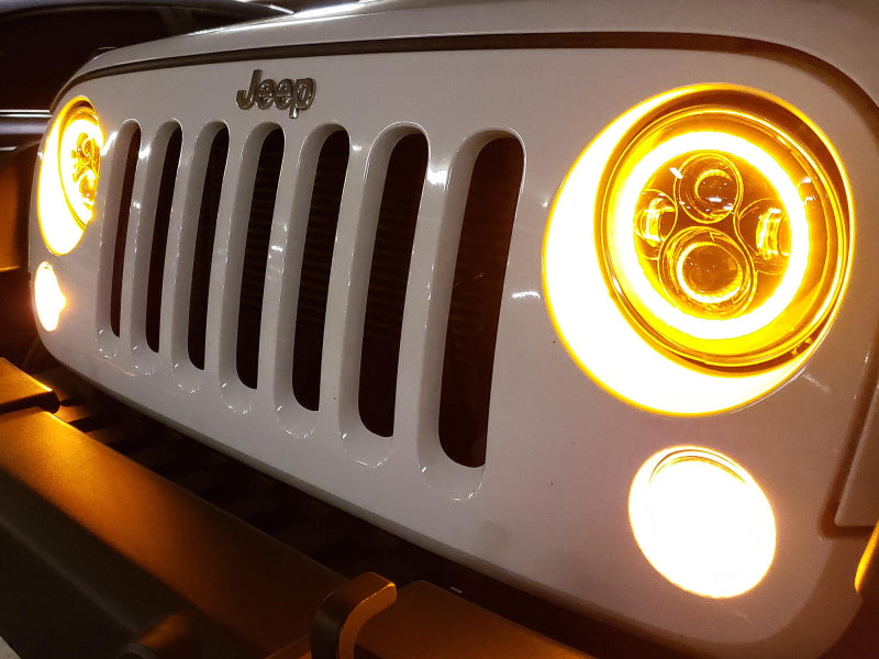 Raxiom 97-18 Jeep Wrangler TJ/JK Axial Halo Headlights w/ DRL Amber Signals- Blk Hsng (Clear Lens) J108037 J108037 Photo - Close Up