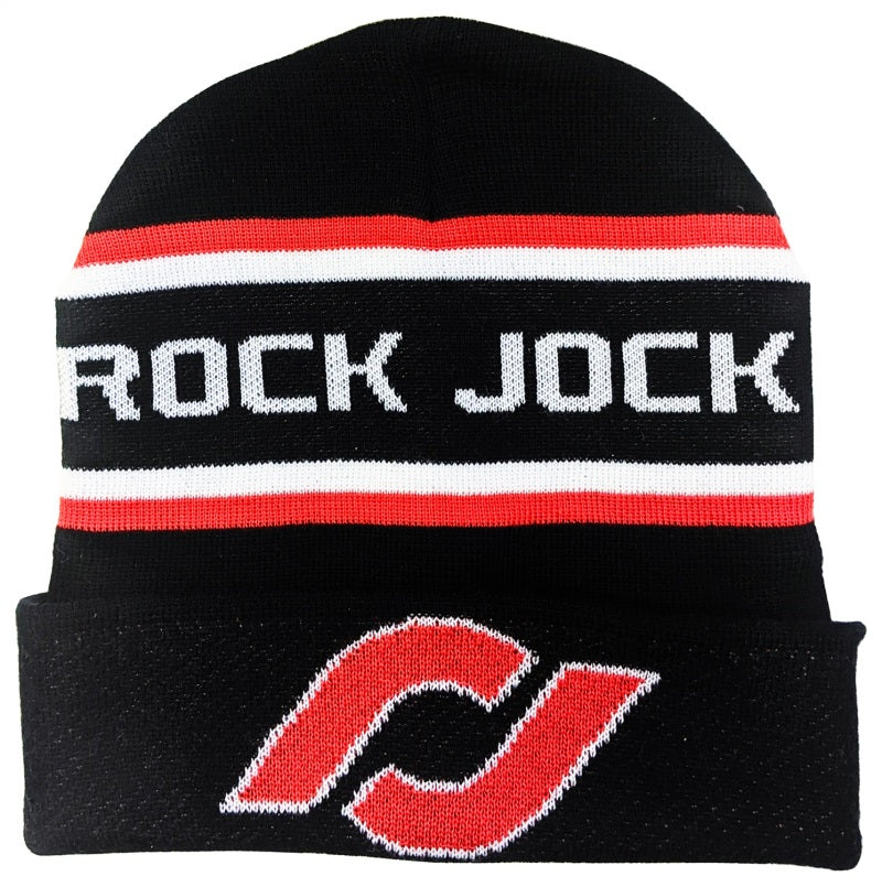 RockJock Beanie Black w/ Red and White RJ Logos and Stripes One Size Fits All RJ-716000-1