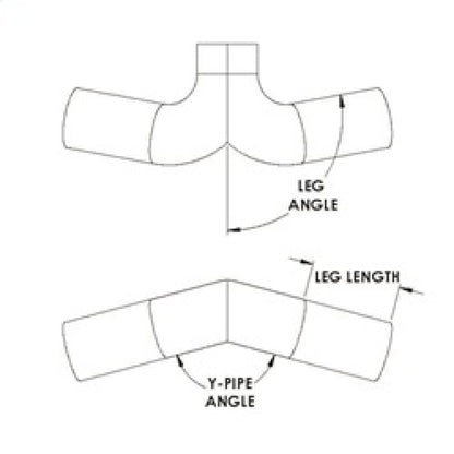 Spectre Universal Tube Y-Pipe 4in. OD / 180 Degree Y-Angle / 90 Degree Leg Angle (6in. Legs) 97998 97998 Technical Drawing