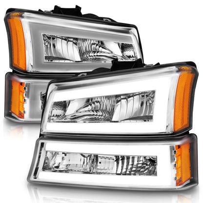 ANZO 2003-2006 Chevrolet Silverado 1500 Crystal Headlights w/ Light Bar Chrome Housing 111502 111502 Photo - Unmounted