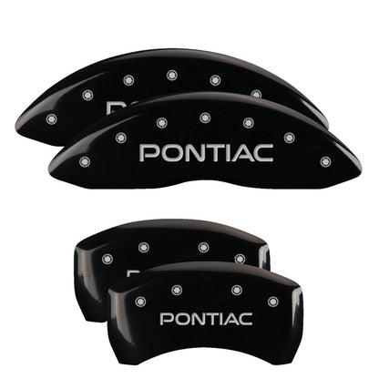 MGP 4 Caliper Covers Engraved Front & Rear Pontiac Black finish silver ch 18028SPOPBK 18028SPOPBK Photo - Primary