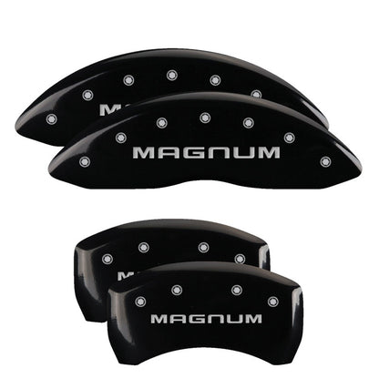 MGP 4 Caliper Covers Engraved Front & Rear Magnum Black finish silver ch 12001SMGMBK 12001SMGMBK Photo - Primary