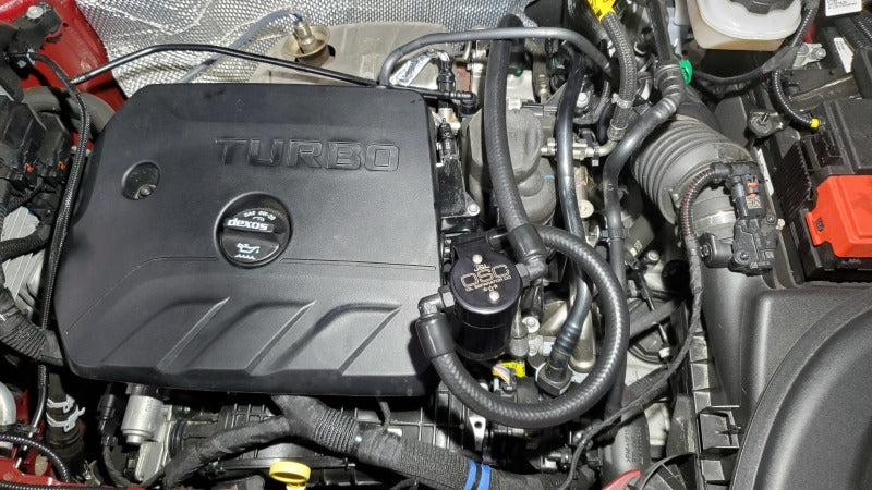 J&L 20-23 Buick Encore GX / Chevrolet Trailblazer Driver Side Oil Separator 3.0 - Black Anodized 3090D-B 3090D-B Photo - Mounted