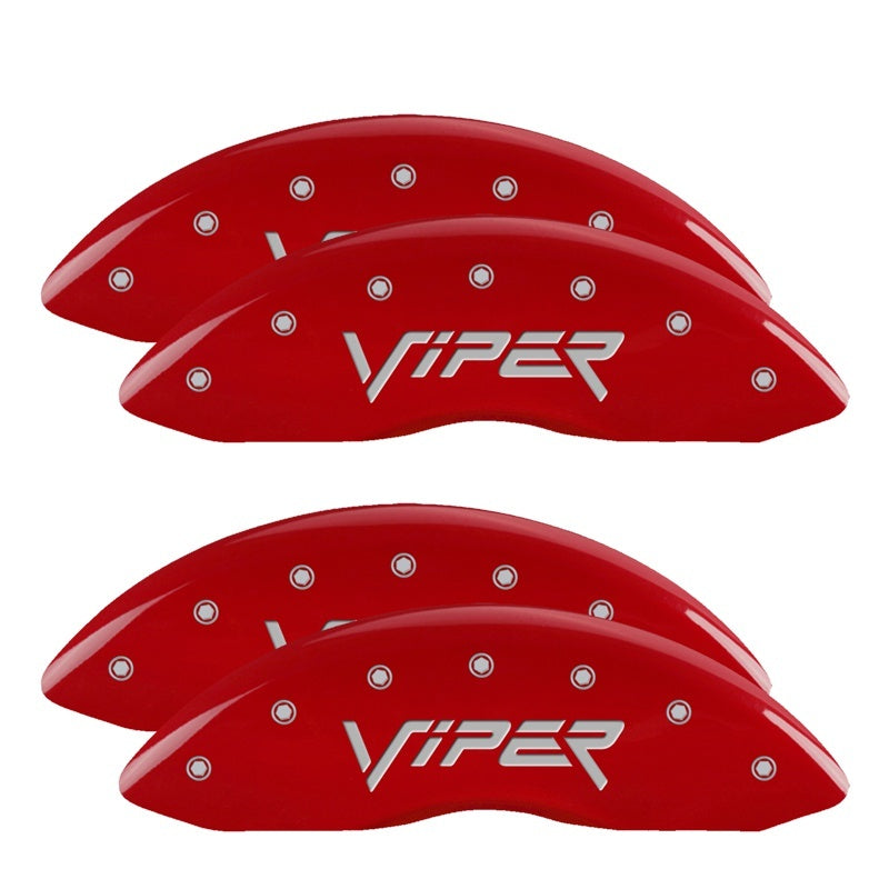 MGP 4 Caliper Covers Engraved Front & Rear Gen 2/Viper Red finish silver ch 12203SVIPRD 12203SVIPRD Photo - Primary