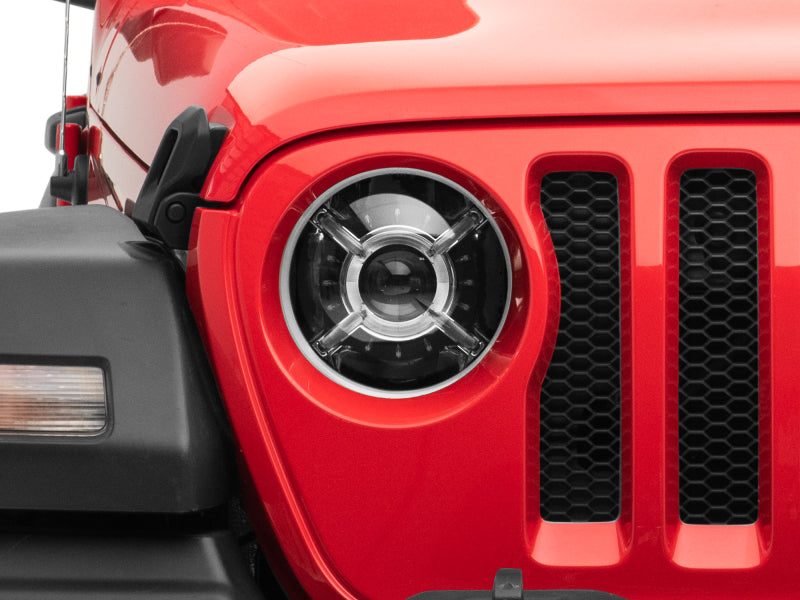 Raxiom 18-22 Jeep Wrangler JL/ JT 9-Inch LED Headlights w/ DRL and Halo- Black Housing (Clear Lens) J137646 J137646 Photo - Close Up