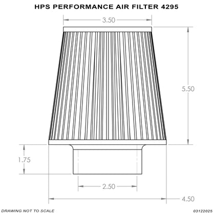 HPS Performance 2.5" Air Filter, 7.25" Length, 4.5" Base, 3.5" Top HPS-4295