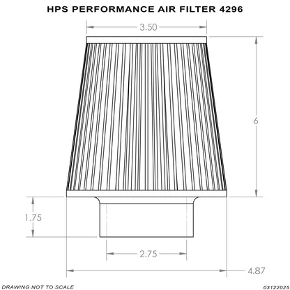 HPS Performance 2.75" Air Filter, 7.5" Length, 4.75" Base, 3.5" Top HPS-4296