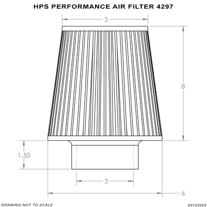 HPS Performance 3" Air Filter, 9.75" Length, 6" Base, 5" Top HPS-4297