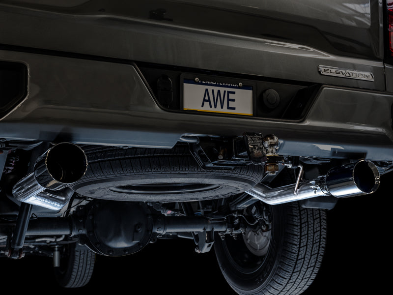 AWE Tuning 4th Gen GM 1500 5.3L 0FG Catback Split Rear Exit (Flat Bumper) - Quad Diamond Tips 3015-33206 3015-33206 Photo - out of package