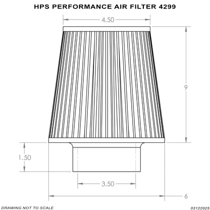 HPS Performance 3.5" Air Filter, 10.75" Length, 6" Base, 4.5" Top HPS-4299