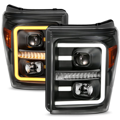 ANZO 2011-2016 Ford F250 Projector Headlights w/ Plank Style Switchback Black w/ Amber 111406 111406 Photo - Unmounted